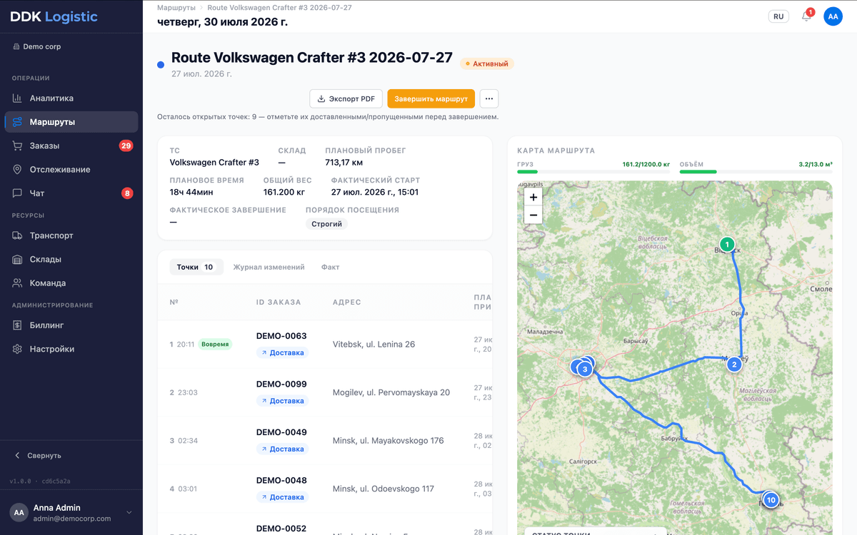 Dispatcher route planning map